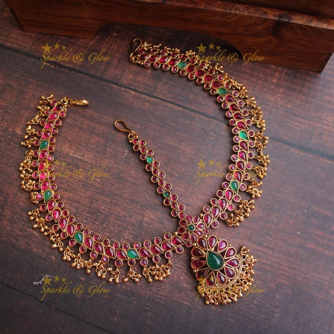 Gold alike Bridal three sided kemp maang tikka - Multi - Sparkle and Glow