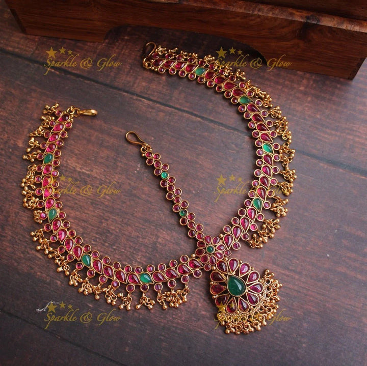 Gold alike Bridal three sided kemp maang tikka - Multi - Sparkle and Glow