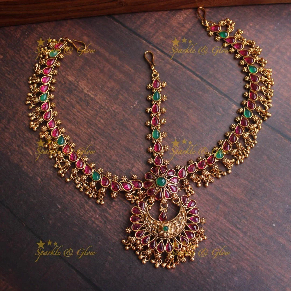 Gold alike Bridal three sided kemp maang tikka - Kemp - Sparkle and Glow