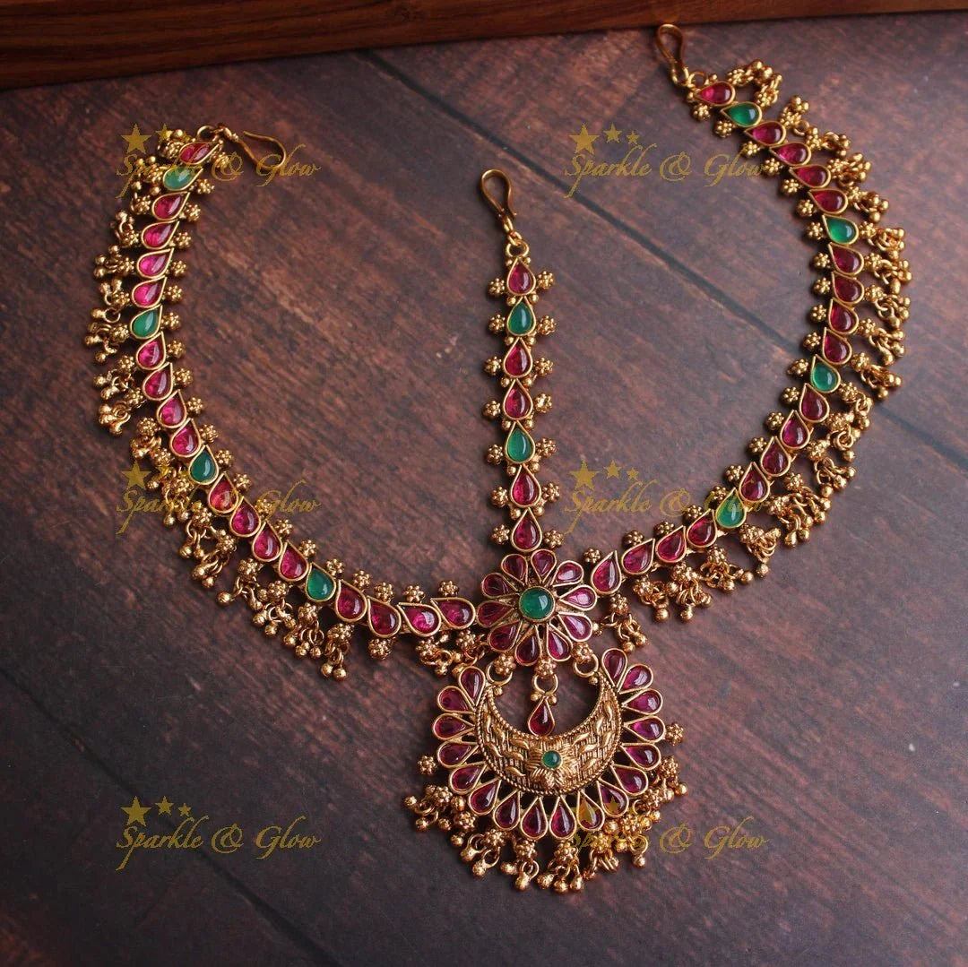 Gold alike Bridal three sided kemp maang tikka - Kemp - Sparkle and Glow