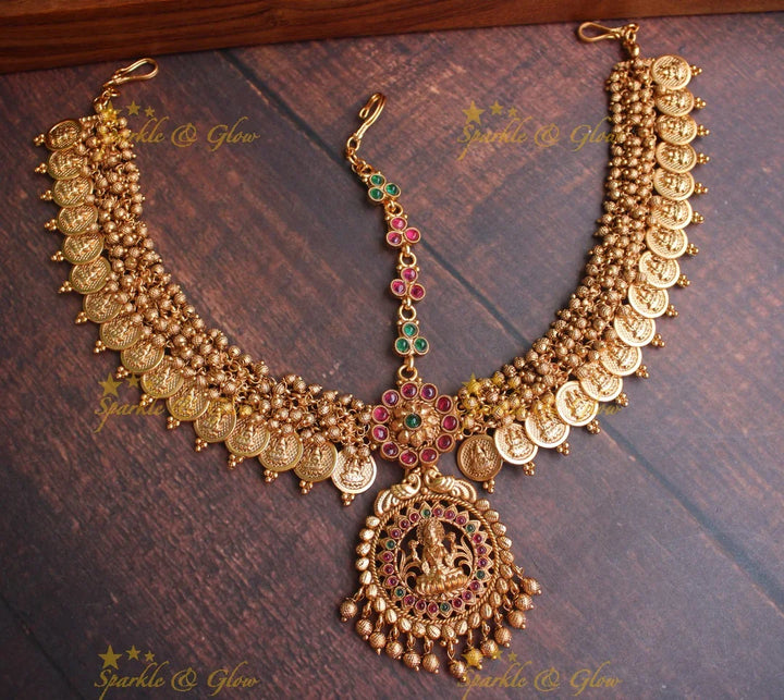 Gold alike Bridal three sided coin maang tikka - Pearl - Sparkle and Glow