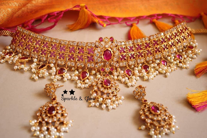 Kemp stones gutta pusalu choker - Pink - Green - Sparkle and Glow