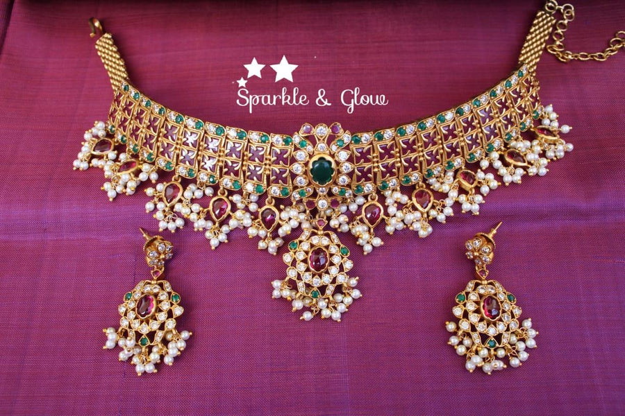 Kemp stones gutta pusalu choker - Pink - Green - Sparkle and Glow