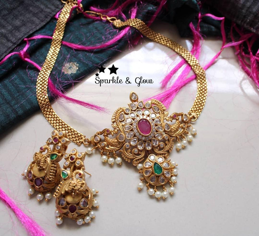 CZ stone peacock high neck choker - Sparkle and Glow