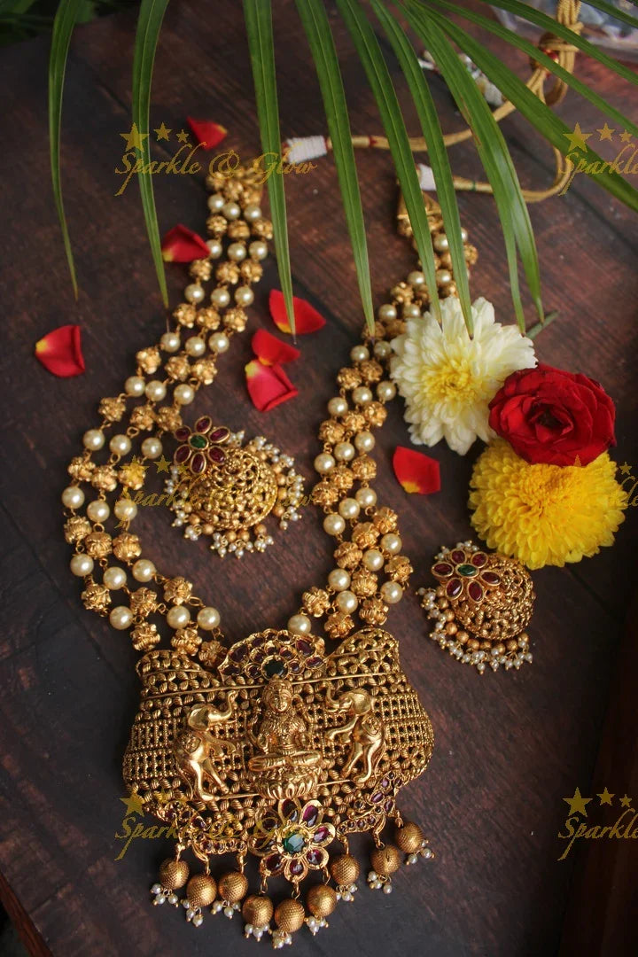 Gold alike polish exlcusive Lakshmi Pearl haram - Sparkle and Glow