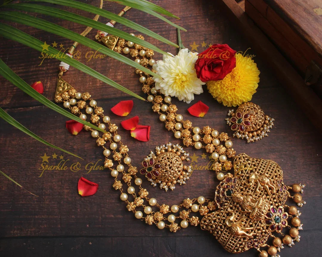 Gold alike polish exlcusive Lakshmi Pearl haram - Sparkle and Glow