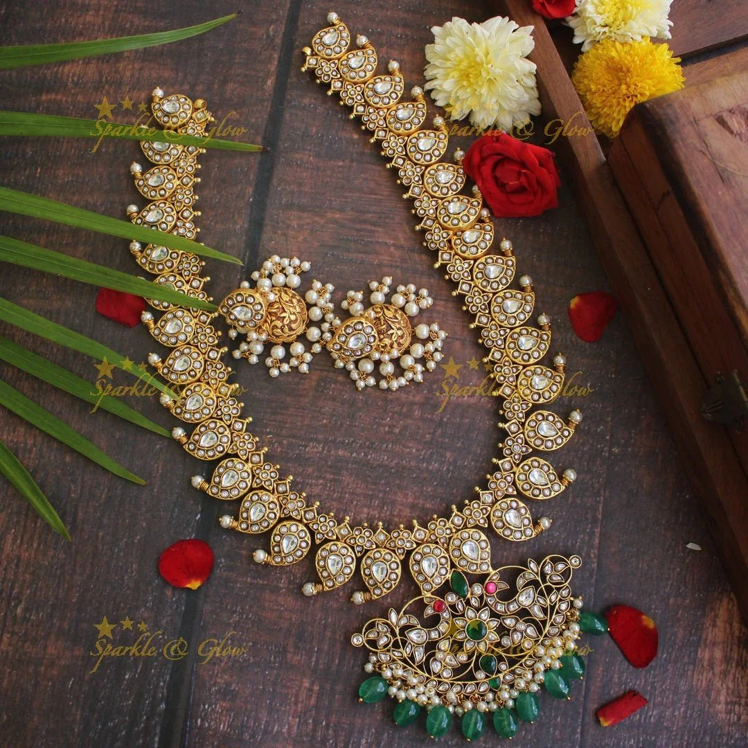 White Back Thread Jadau Kundan Mango Haram Ready to Ship