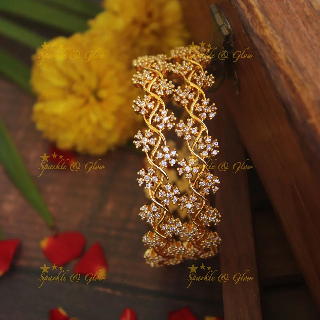 Gold polished AD stone bangles - Sparkle and Glow