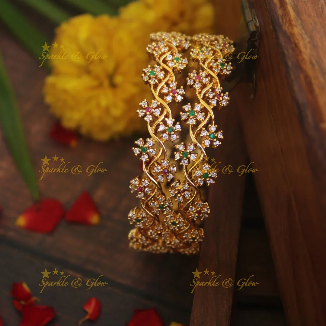 Gold polished AD stone bangles - Sparkle and Glow