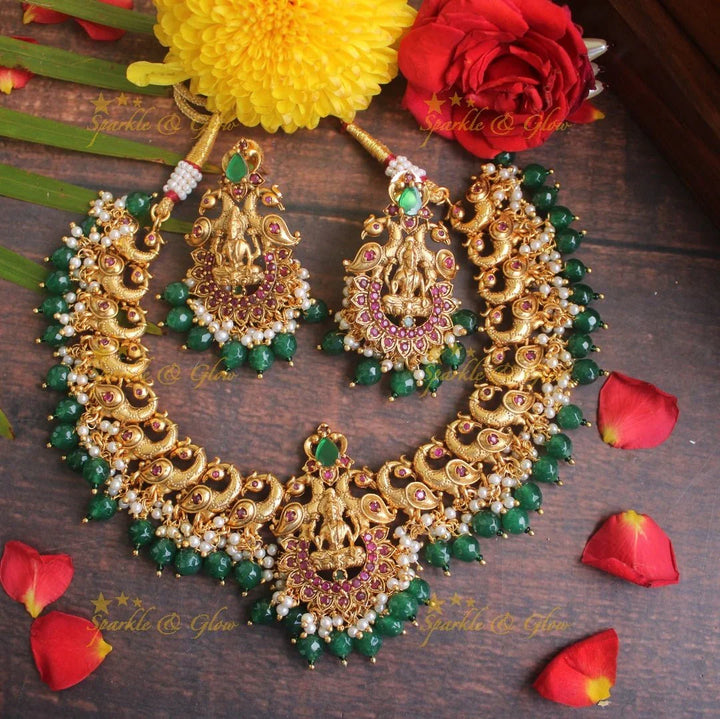 Matte gold lakshmi guttap pusalu with cz stones - Sparkle and Glow