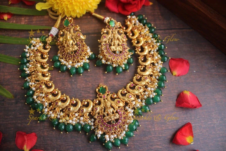 Matte gold lakshmi guttap pusalu with cz stones - Sparkle and Glow