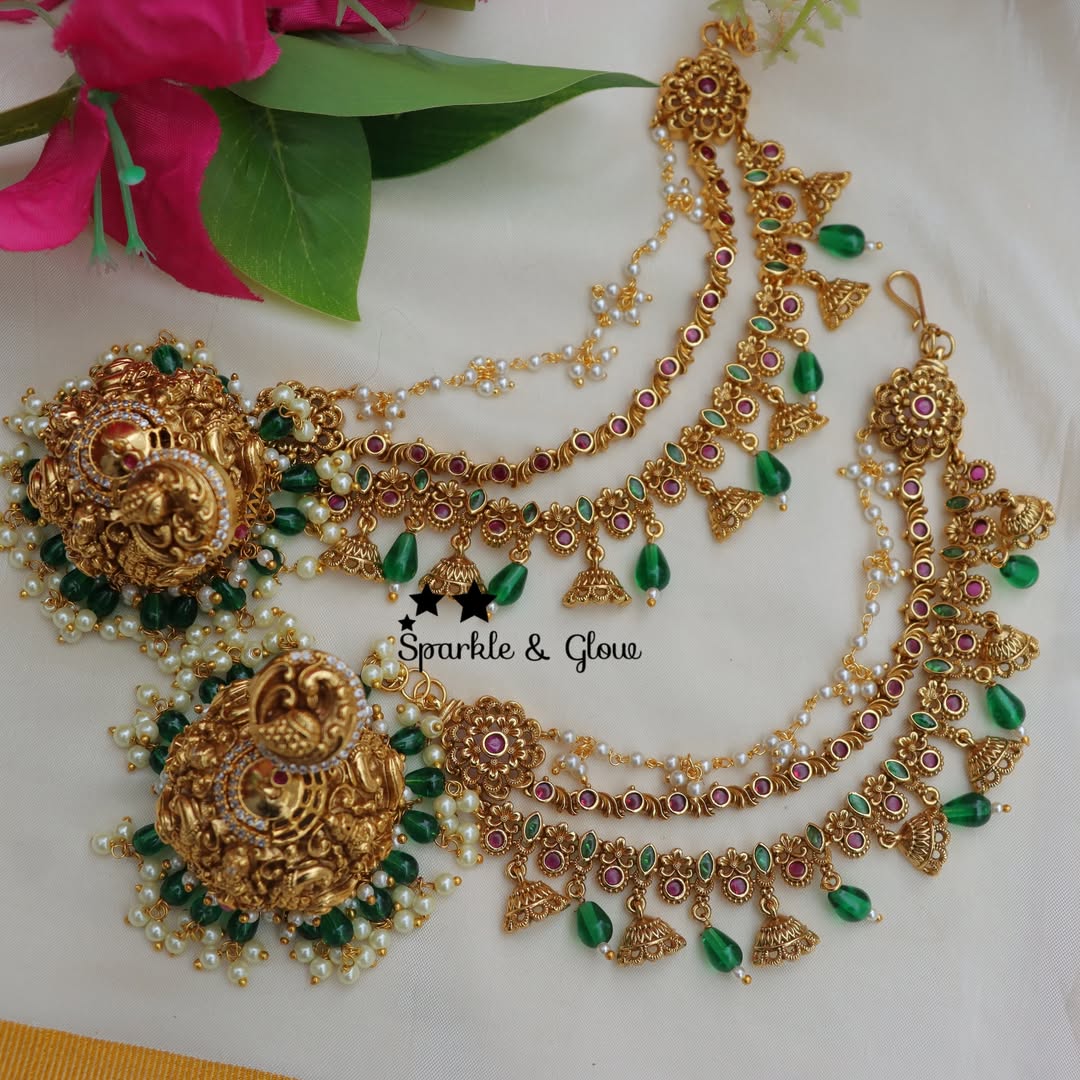 Stunning Peacock Floral Earrings with earchain Combo
