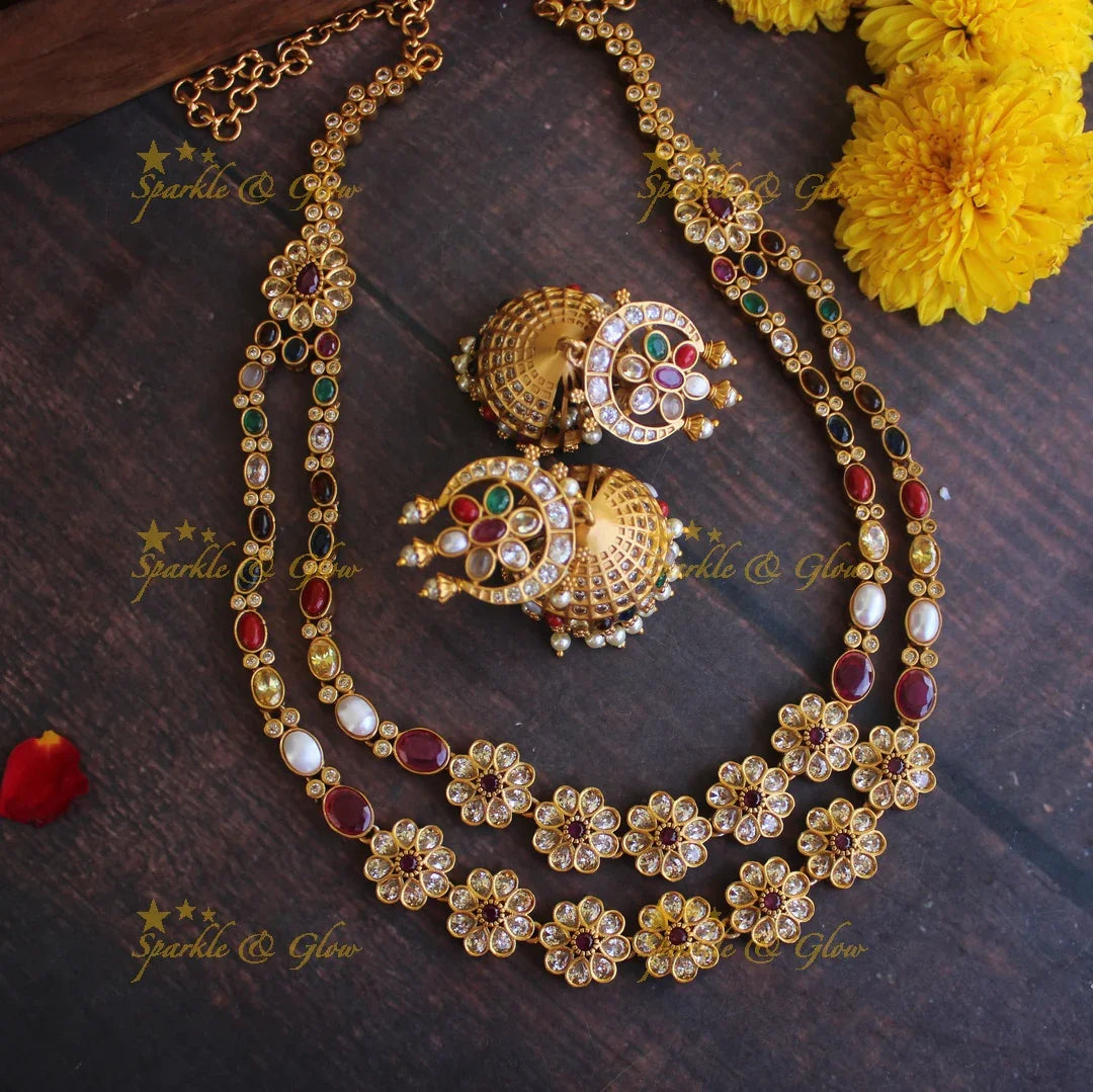 Premium matte two layer navarathna necklace - Sparkle and Glow