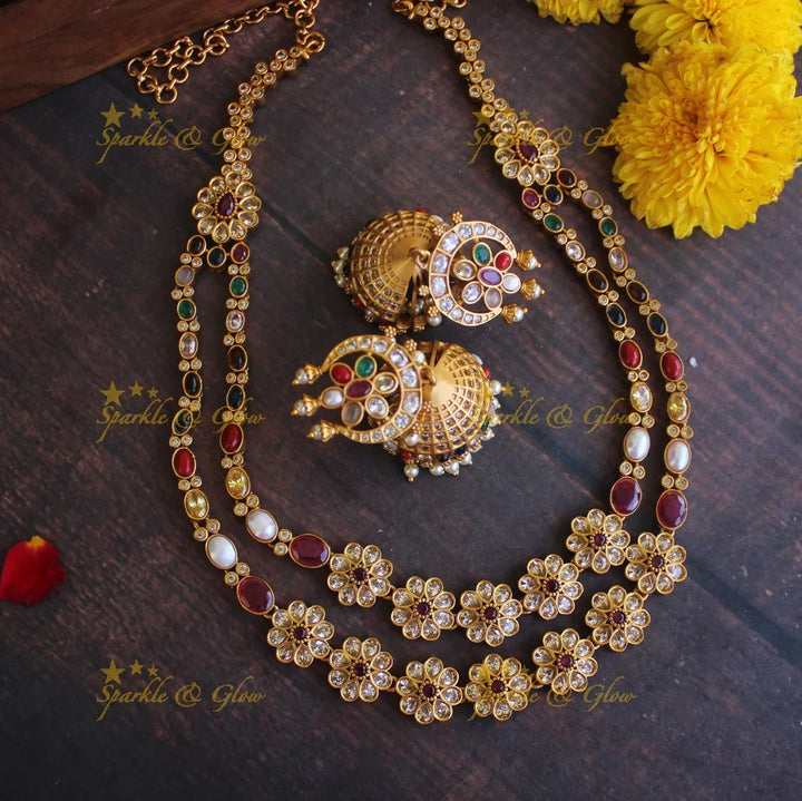 Premium matte two layer navarathna necklace - Sparkle and Glow