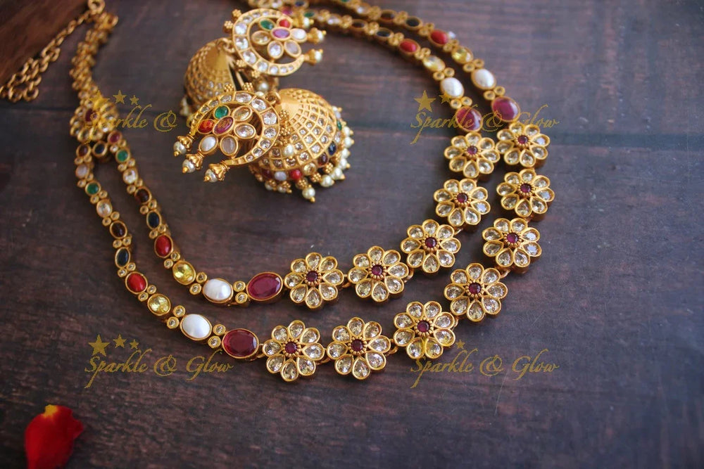 Premium matte two layer navarathna necklace - Sparkle and Glow