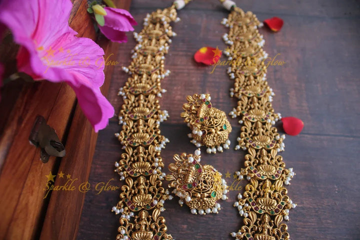 Premium matte Grand Lakshmi gutta pusalu haram - Gold Multi - Sparkle and Glow