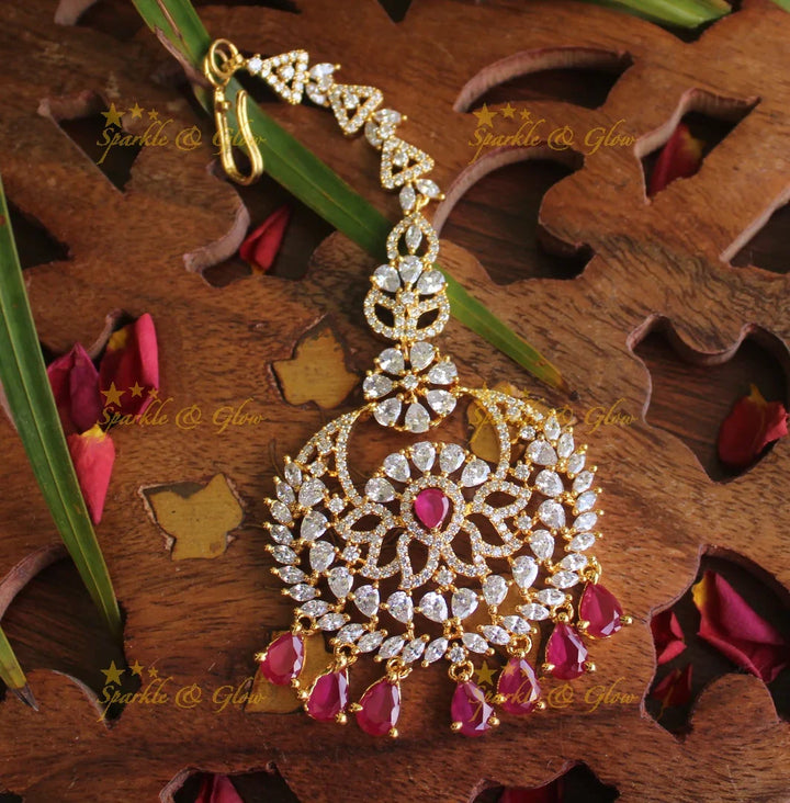 AD stone single line maang tikka - Wihte - Sparkle and Glow