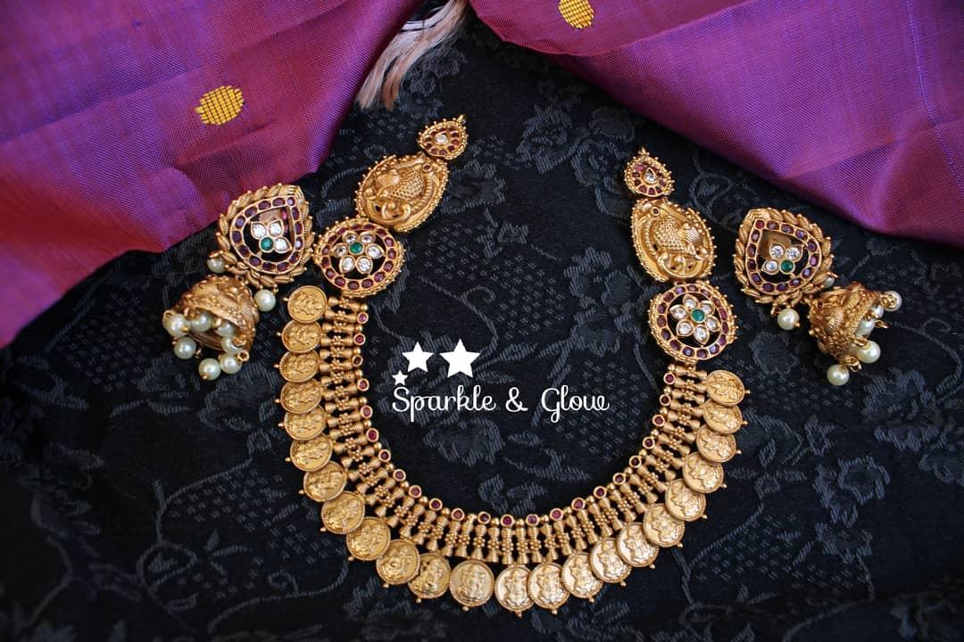 Peacock coin necklace crafred with kemp stones - Sparkle and Glow