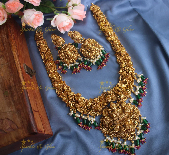 Exclusive Intricately 3 dimensional carved Lakshmi Haram - Sparkle and Glow