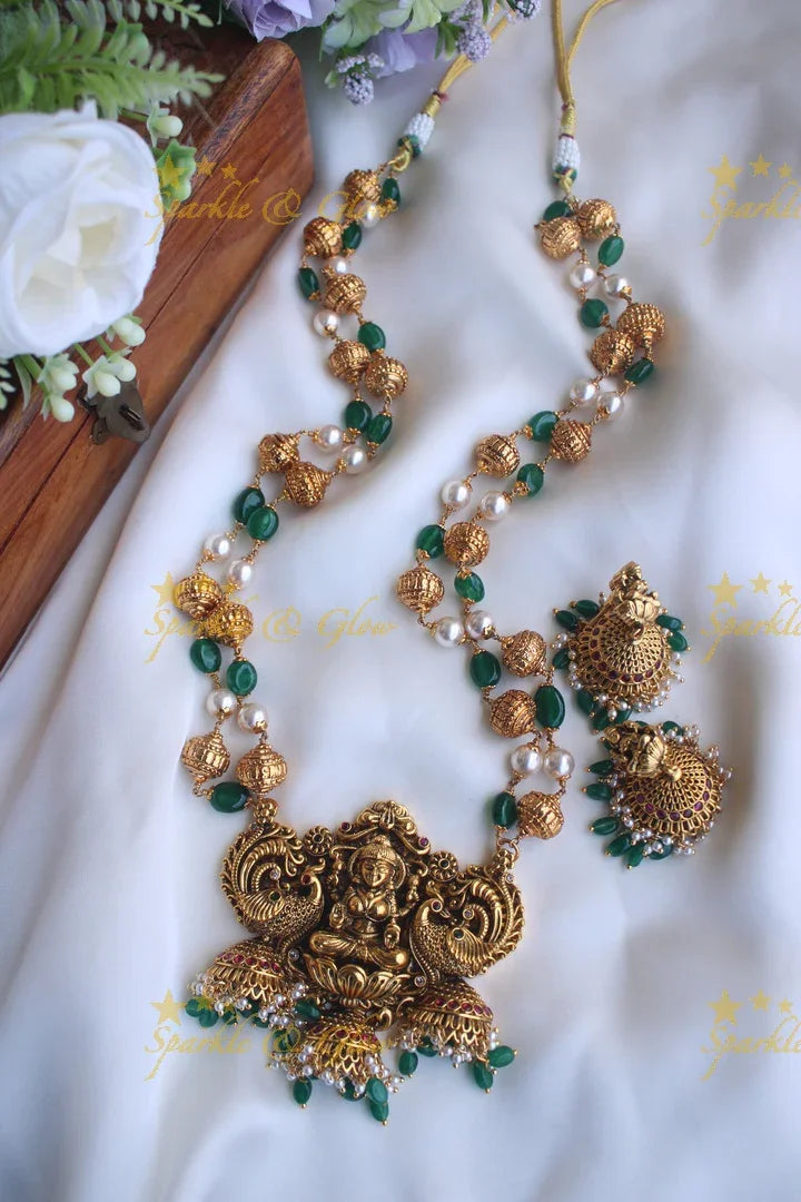 Gold alike Lakshmi pearl chain set - Sparkle and Glow