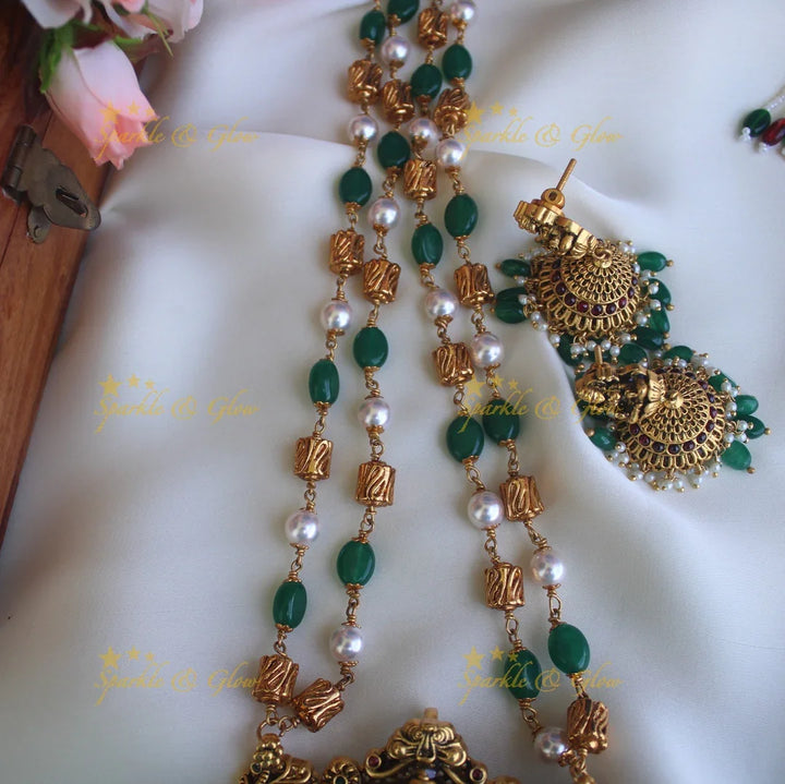 Gold alike Lakshmi pearl chain set - Sparkle and Glow