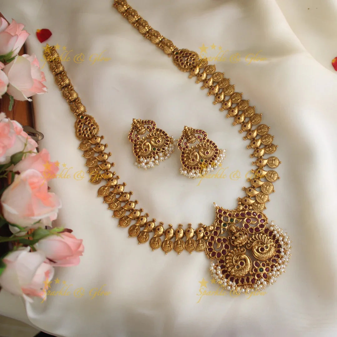 Gold alike Antique Lakshmi coin haram - Sparkle and Glow