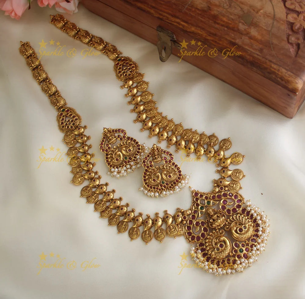 Gold alike Antique Lakshmi coin haram - Sparkle and Glow