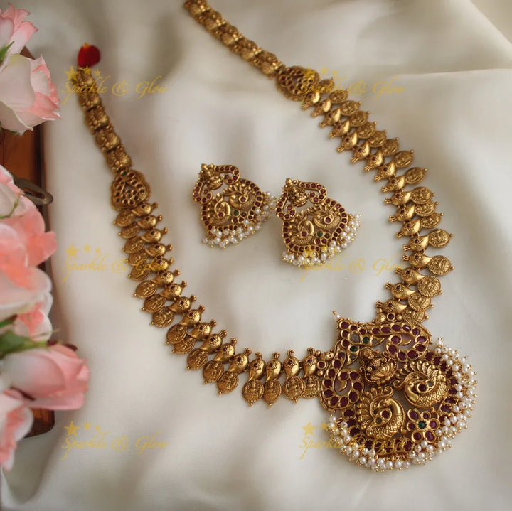 Gold alike Antique Lakshmi coin haram - Sparkle and Glow