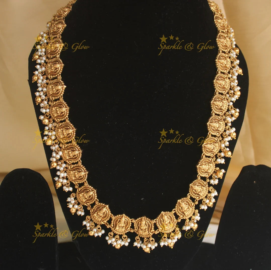 Gold alike Antique Lakshmi coin gutta pusalu haram - Sparkle and Glow