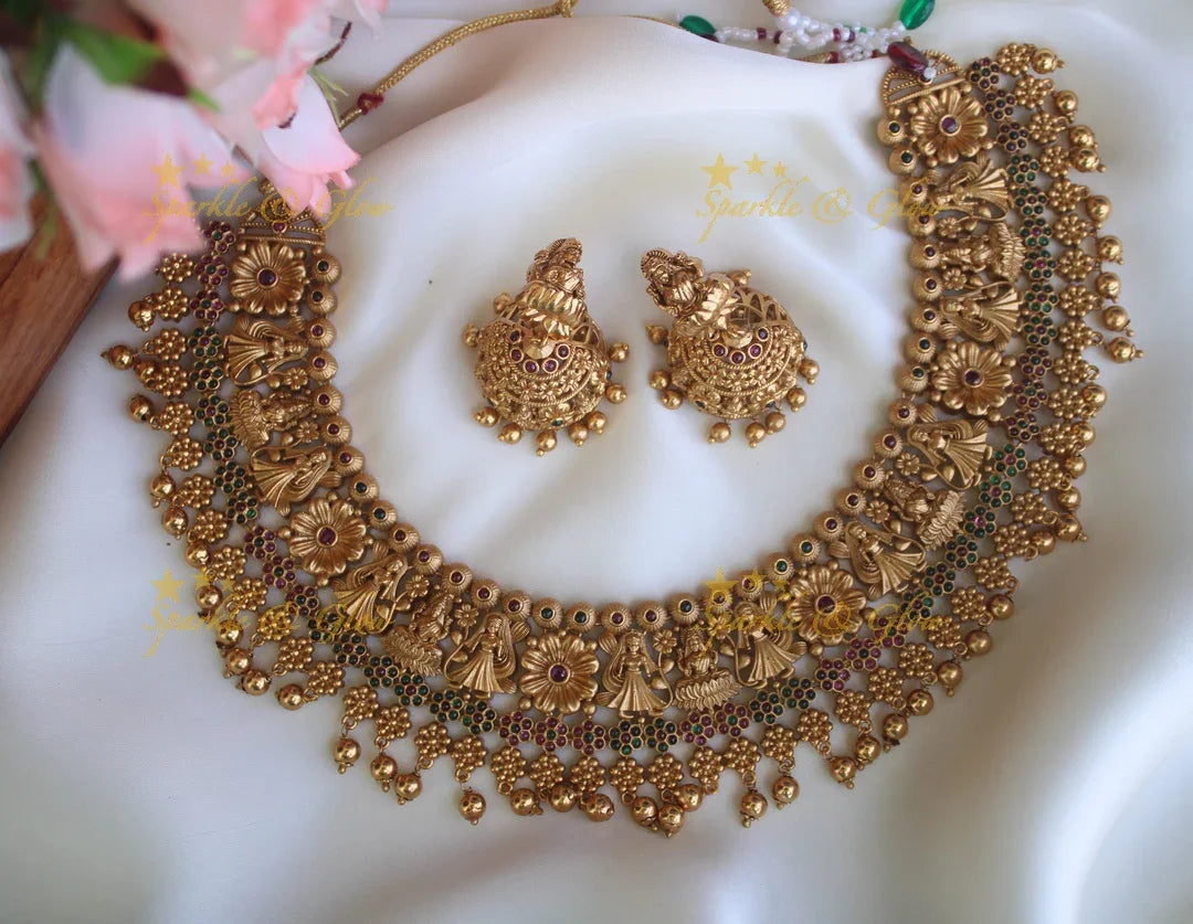 Premium matte statement Lakshmi intricate short necklace - Sparkle and Glow