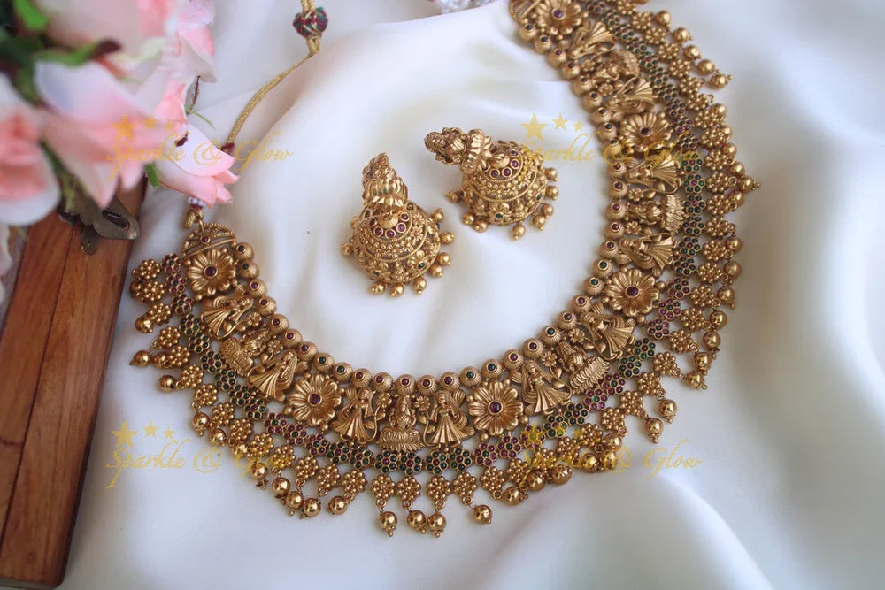 Premium matte statement Lakshmi intricate short necklace - Sparkle and Glow