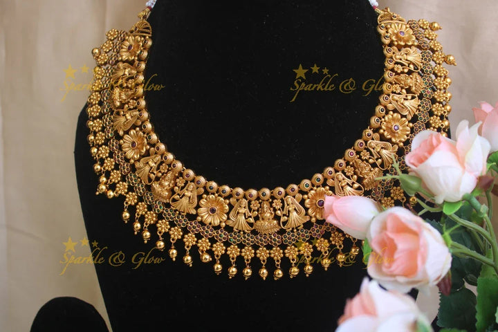 Premium matte statement Lakshmi intricate short necklace - Sparkle and Glow