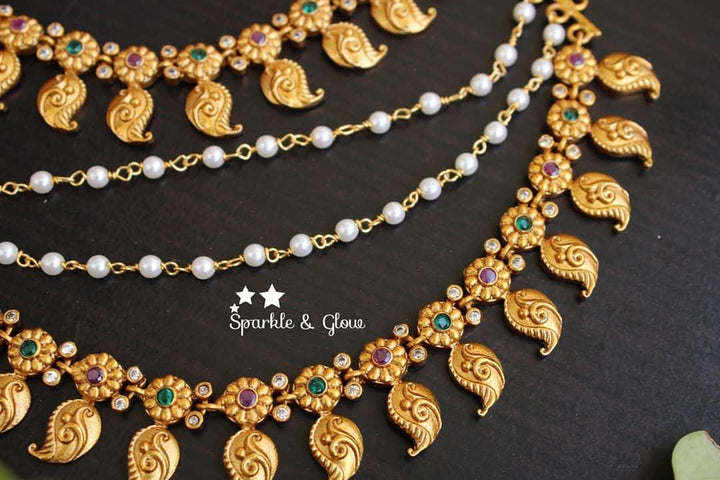 Mango and flower designed ear chain with stones - Sparkle and Glow