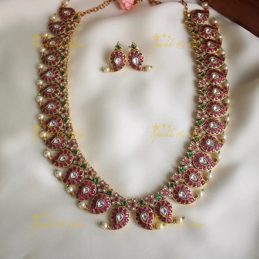 Jadau kundan mango mid length haram- PREORDER. TAKES UPTO 30 WORKING DAYS ONCE ORDER IS PLACED. CANCELLATION NOT ALLOWED - Sparkle and Glow