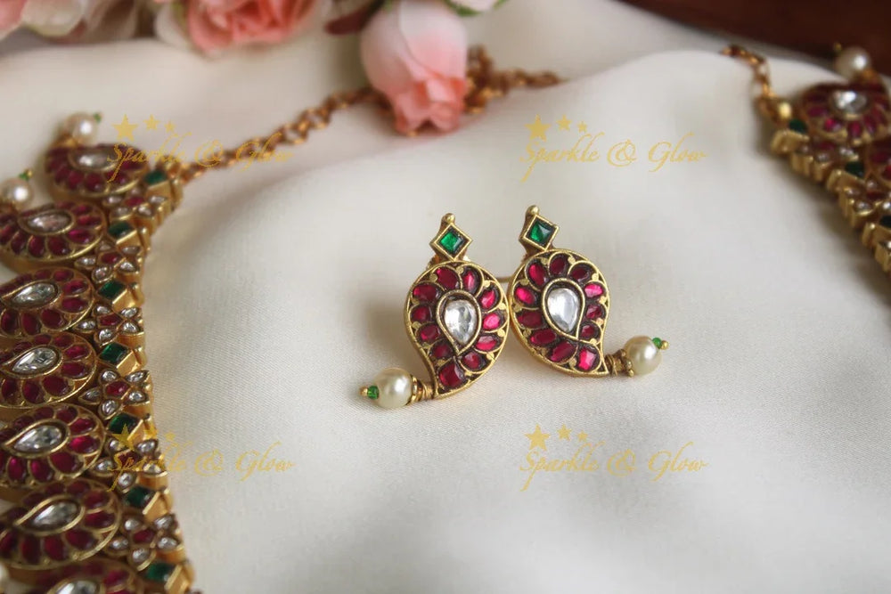 Jadau kundan mango mid length haram- PREORDER. TAKES UPTO 30 WORKING DAYS ONCE ORDER IS PLACED. CANCELLATION NOT ALLOWED - Sparkle and Glow