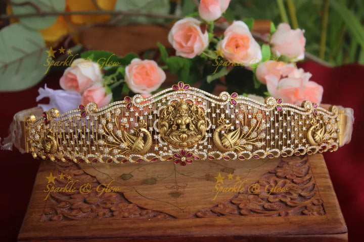 Gold alike antique Elegant Lakshmi hipbelt with CZ stones - Sparkle and Glow