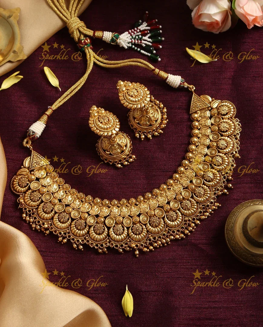 Gold alike antique coin Lakshmi necklace - Sparkle and Glow