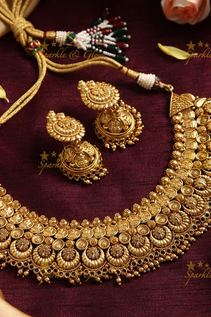 Gold alike antique coin Lakshmi necklace - Sparkle and Glow
