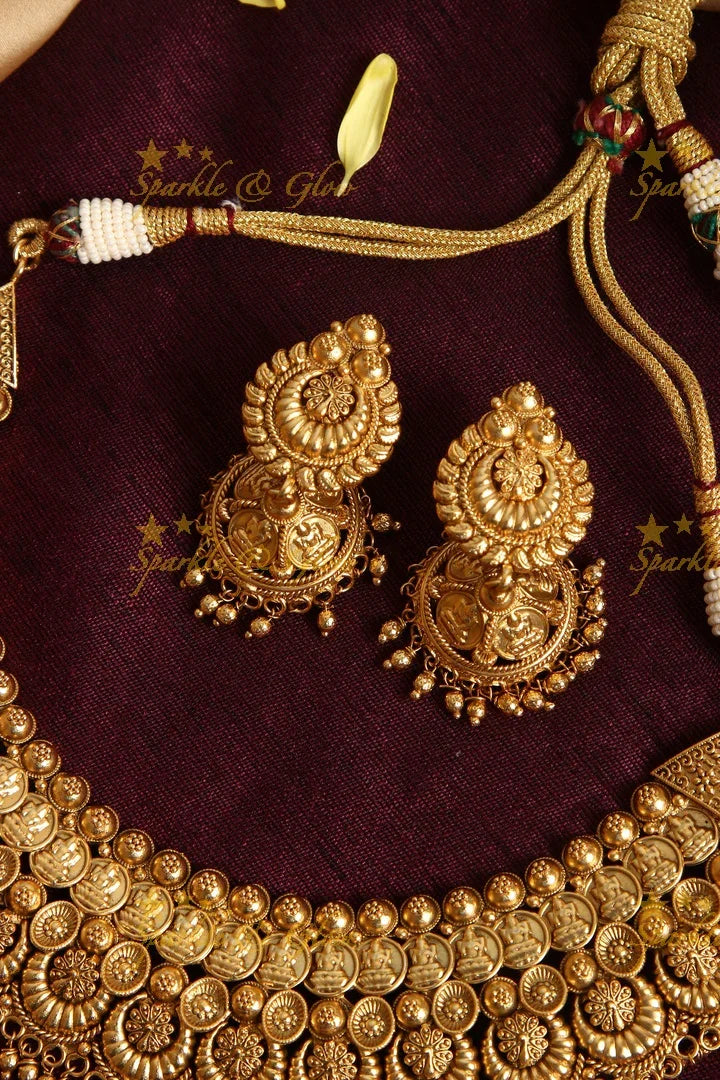 Gold alike antique coin Lakshmi necklace - Sparkle and Glow