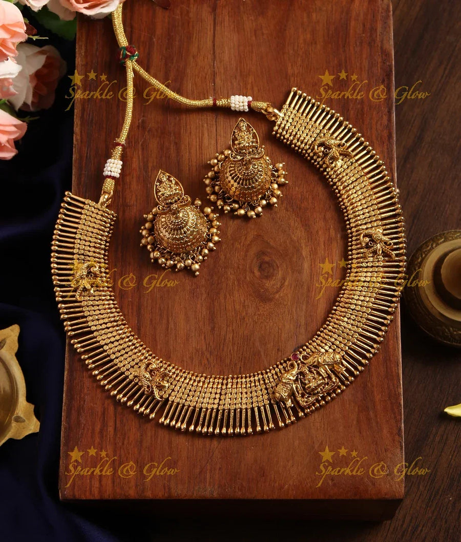 Gold alike peacock carved spike necklace - Sparkle and Glow