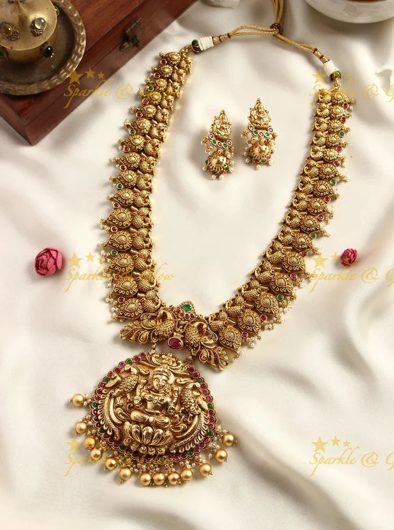 Gold alike Lakshmi Peacock carved haram - Sparkle and Glow