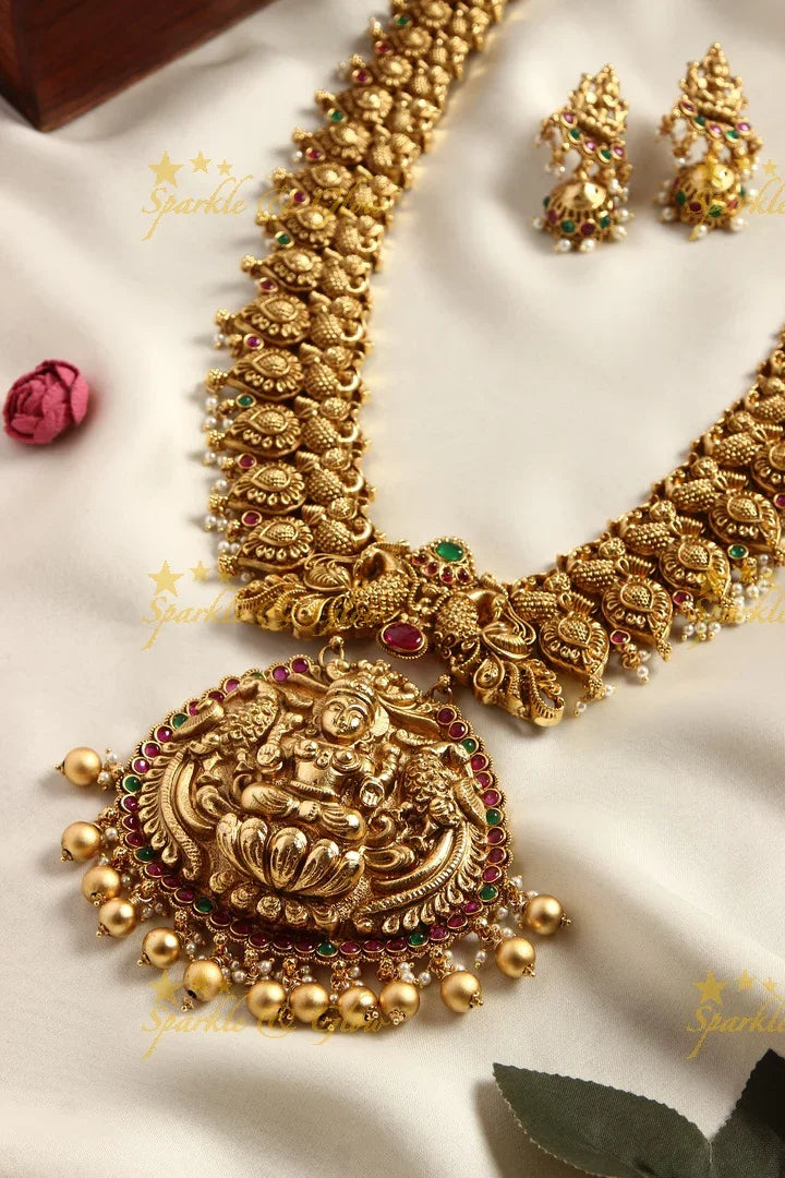 Gold alike Lakshmi Peacock carved haram - Sparkle and Glow