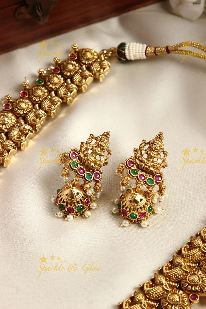 Gold alike Lakshmi Peacock carved haram - Sparkle and Glow