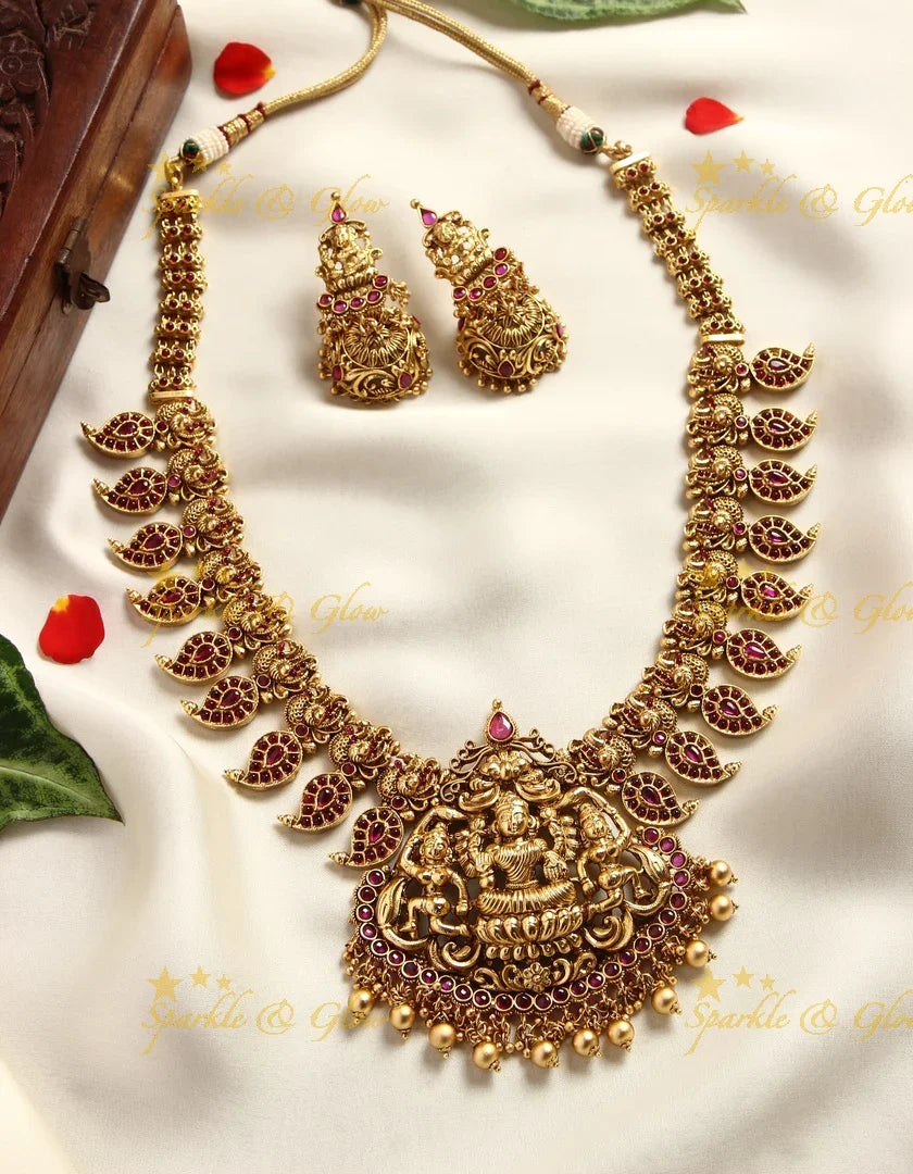 Gold alike Beautiful mango Lakshmi haram with kemp stines - Sparkle and Glow