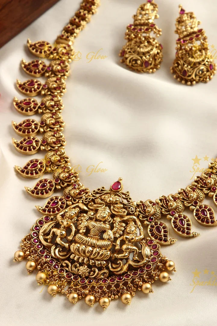 Gold alike Beautiful mango Lakshmi haram with kemp stines - Sparkle and Glow