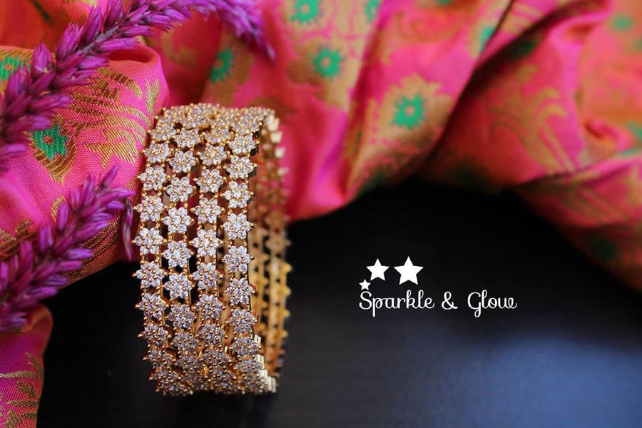 AD flower design stone bangles - Sparkle and Glow