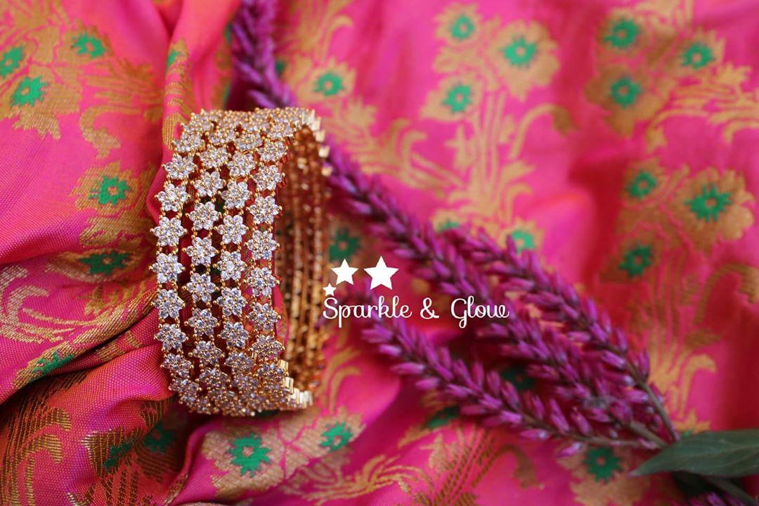 AD flower design stone bangles - Sparkle and Glow