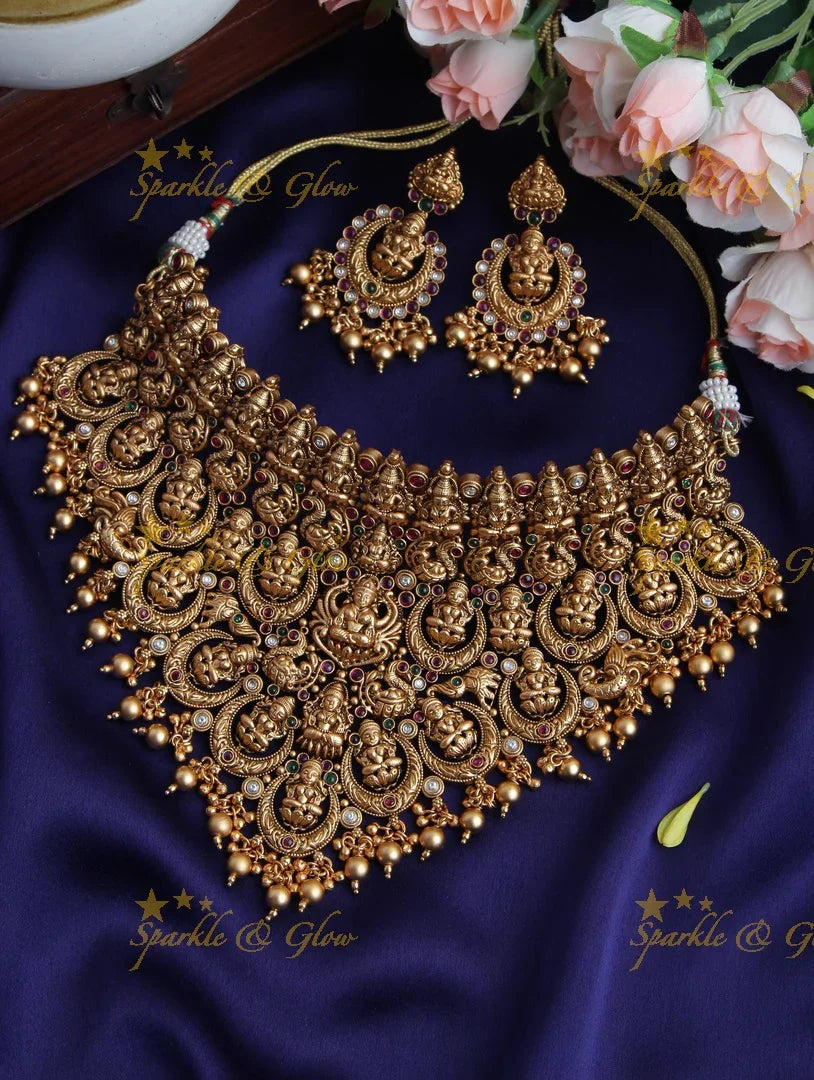 Gold alike Antique Exlusive Lakshmi high neck choker - Gold Beads - Sparkle and Glow