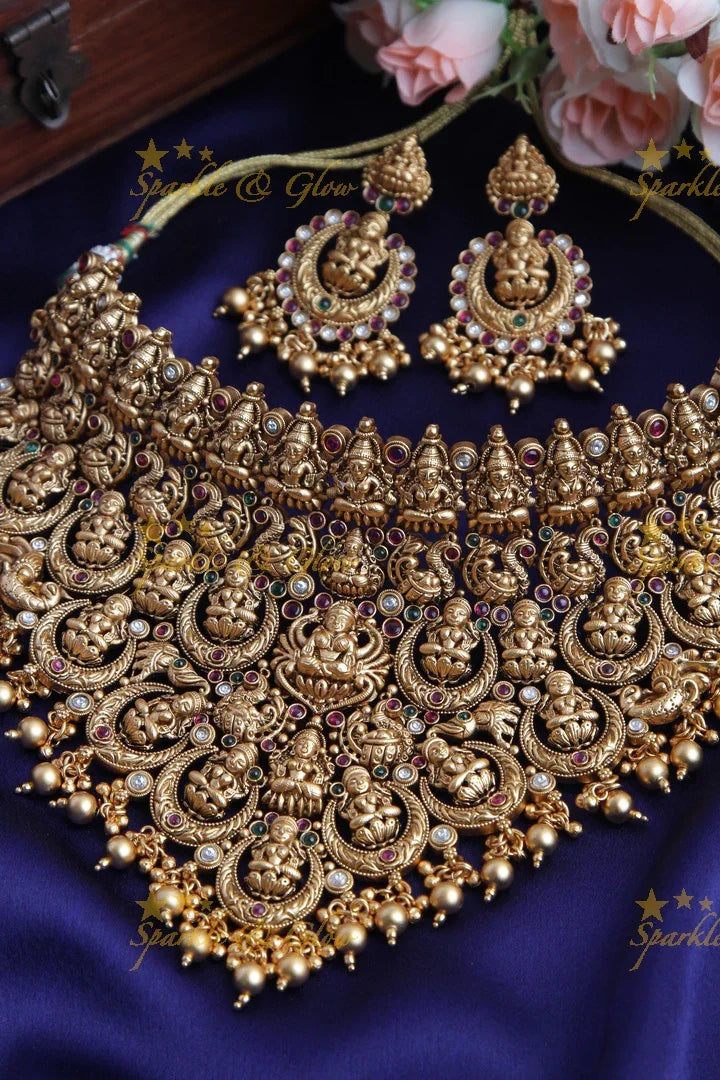 Gold alike Antique Exlusive Lakshmi high neck choker - Gold Beads - Sparkle and Glow