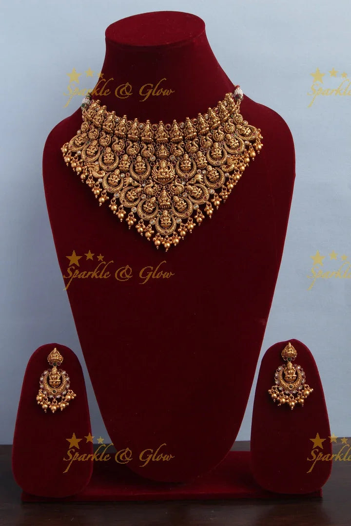 Gold alike Antique Exlusive Lakshmi high neck choker - Gold Beads - Sparkle and Glow
